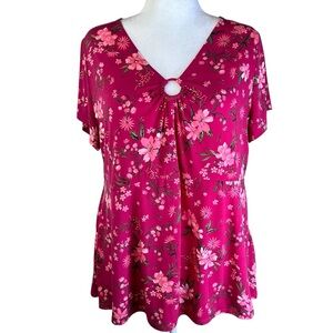 Lane Bryant Pink Floral Short Sleeve Blouse Plus Size 18/20